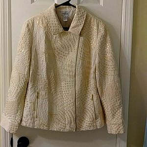 Chico’s Gold Metallic and Ivory/White Moto Jacket Blazer Size 2 (L/12)